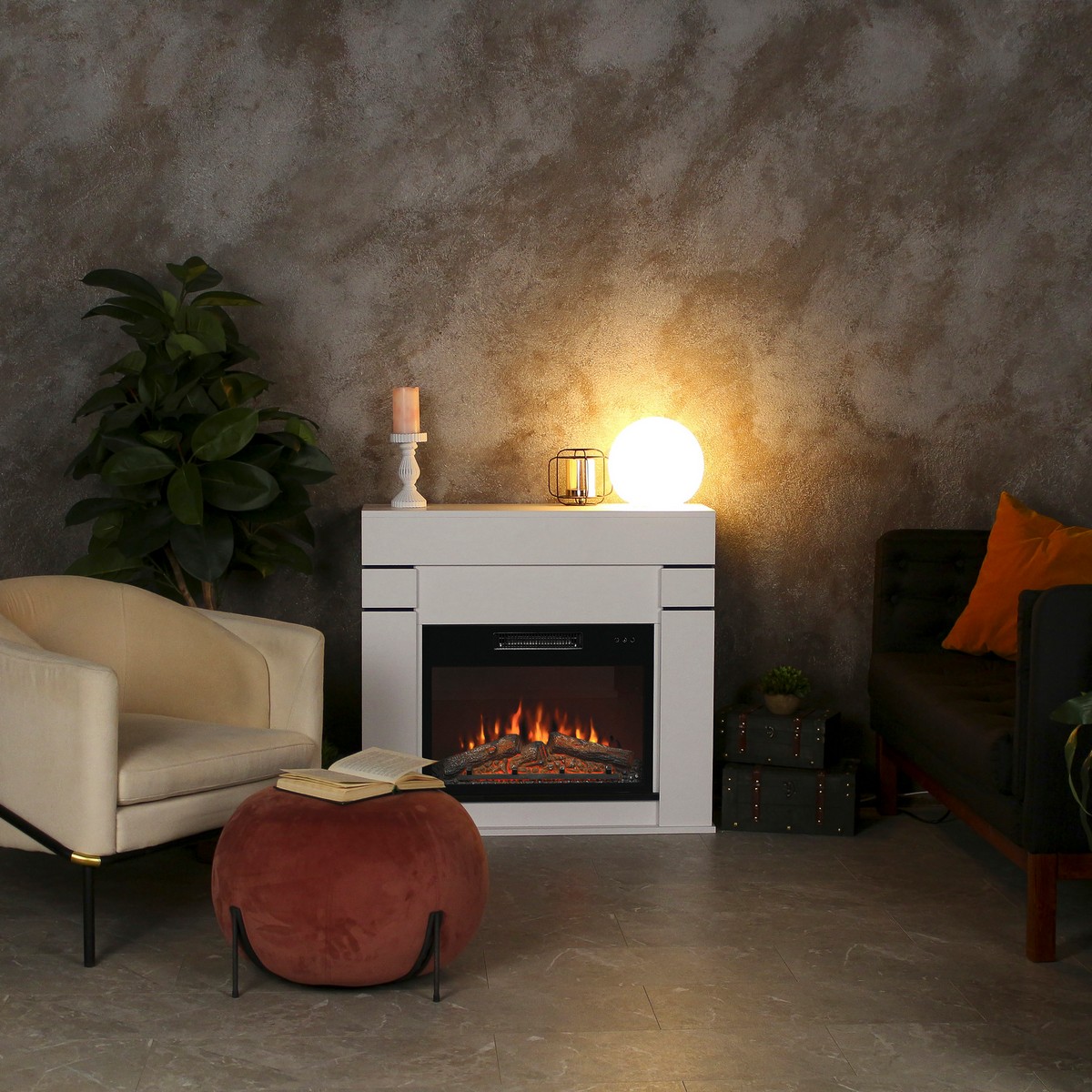 Электрокамин RealFlame Alta 24 WT белый c очагом Kendal 24