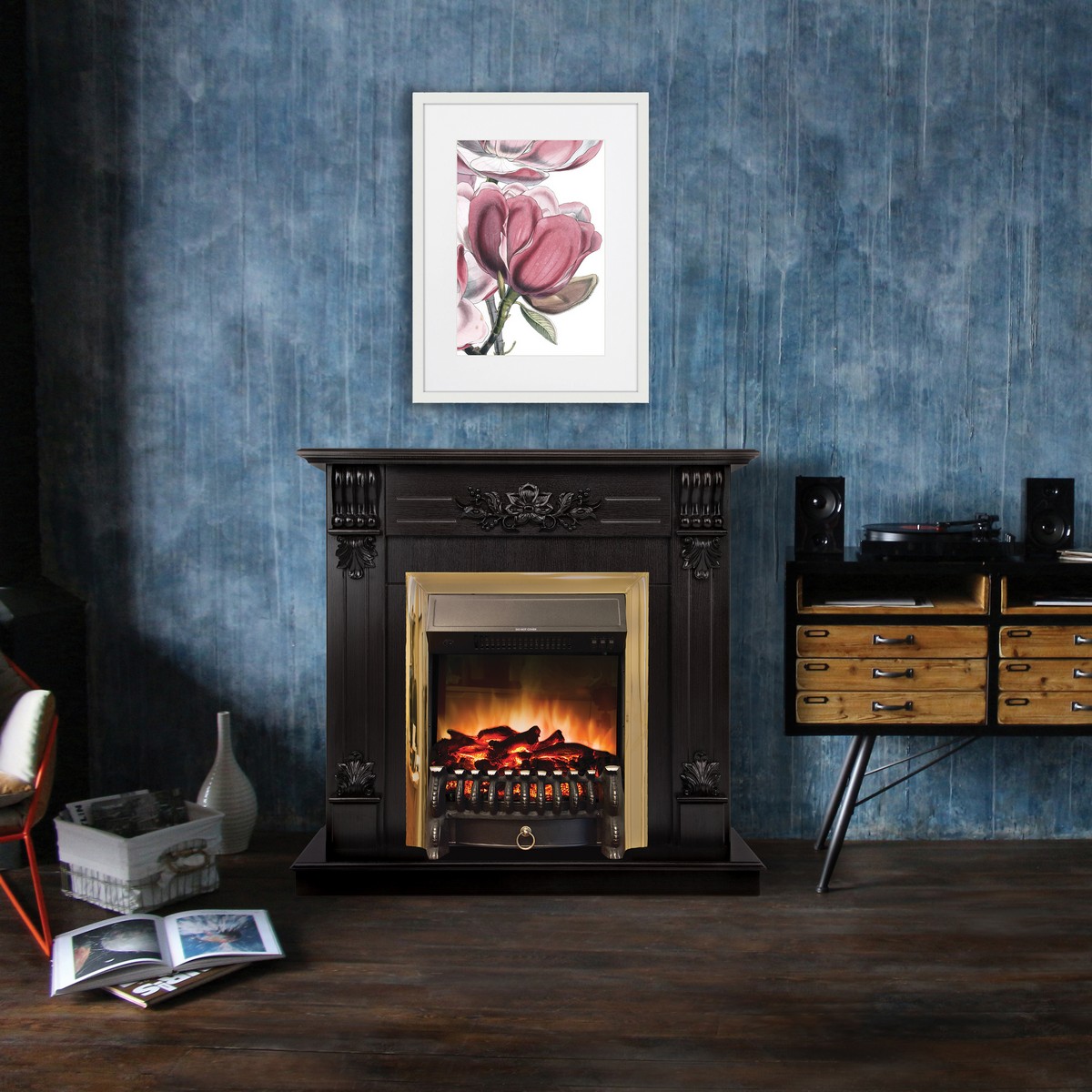 Электрокамин RealFlame Ottawa DN венге премиум с очагом Fobos Lux Brass