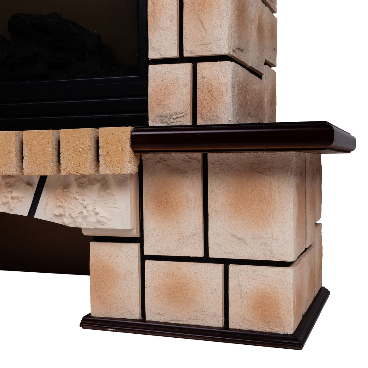 Портал каминный из МДФ RealFlame Stone Brick AO античный дуб, песочный камень