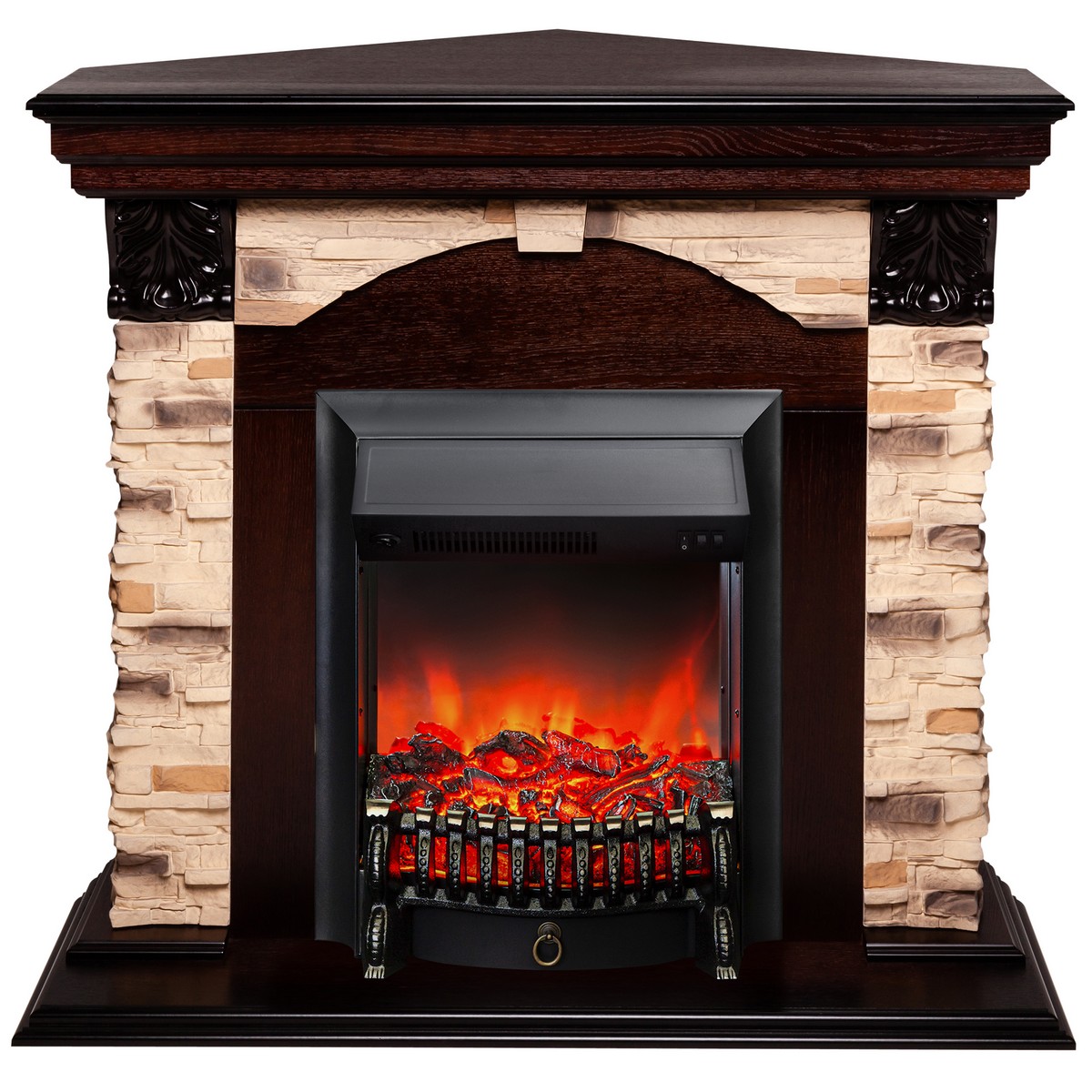 Электрокамин RealFlame Dublin Corner Rock AO античный дуб с очагом Fobos Lux Black