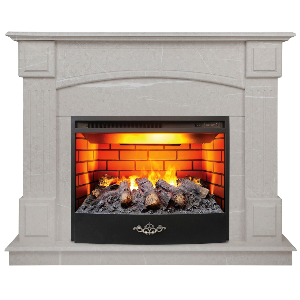Электрокамин RealFlame Carolina 24/25,5 WT мрамор серый с очагом 3D Firestar 25,5