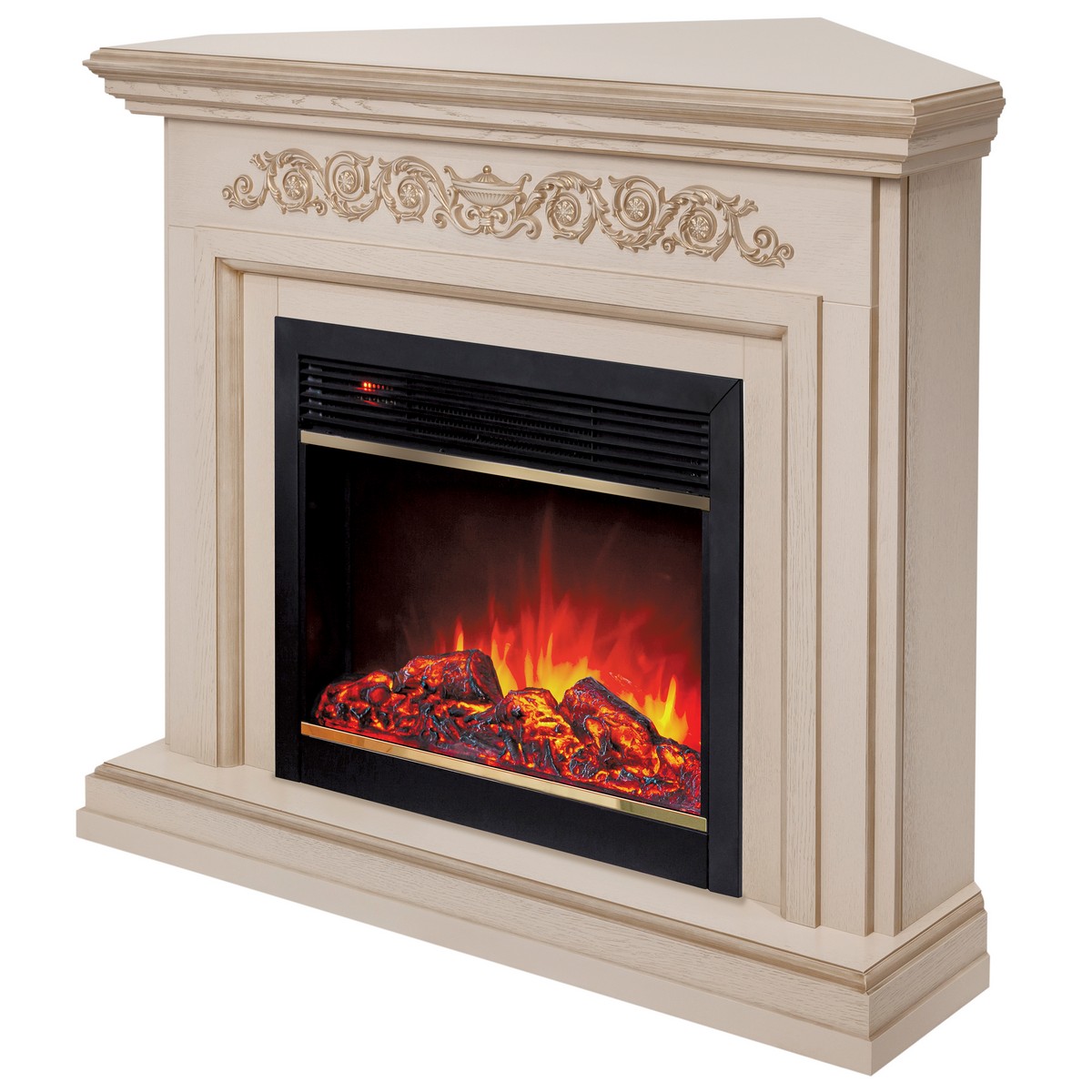 Электрокамин RealFlame Leticia Corner 26 WT белый дуб с золотой патиной с очагом Moonblaze