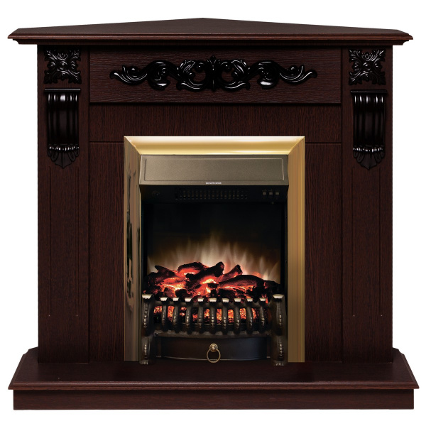 Электрокамин RealFlame Dominica Corner DN орех с очагом Fobos Lux Brass