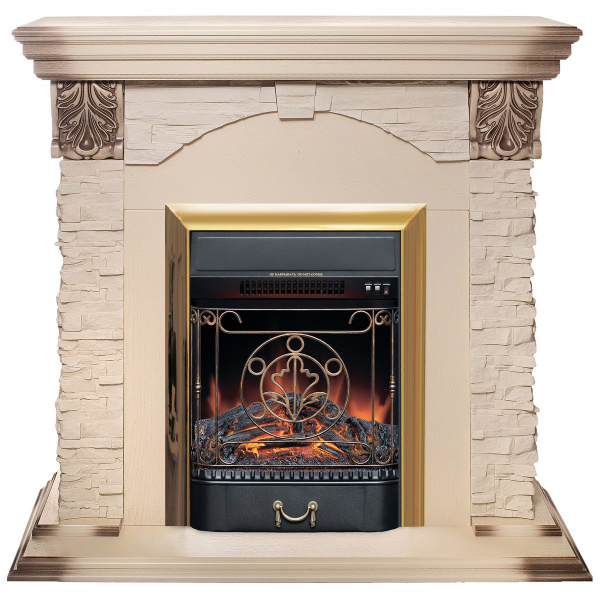 Электрокамин RealFlame Dublin Lux WT с очагом Majestic Lux Brass