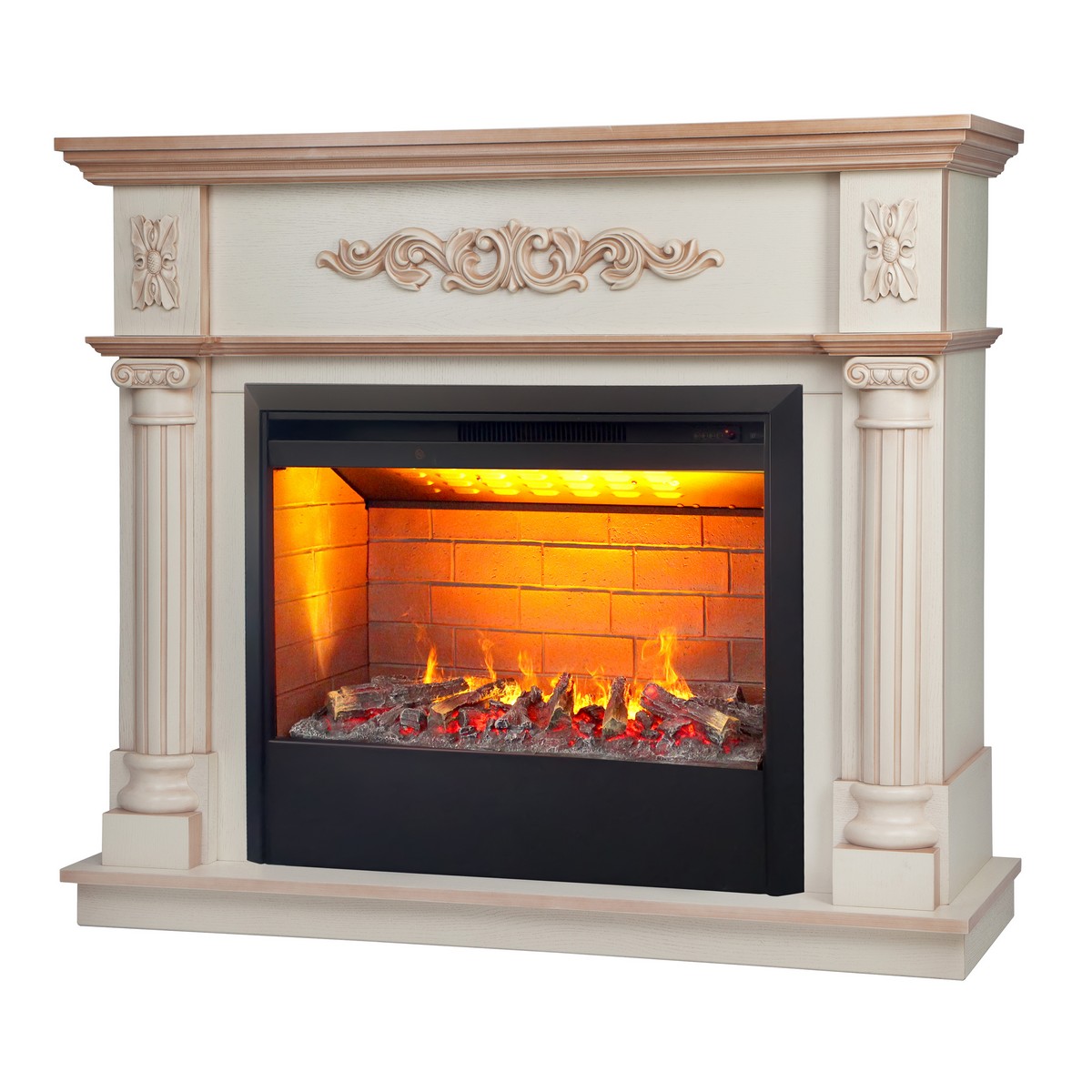 Электрокамин RealFlame Silvia 26 WT белый дуб с бронзовой патиной с очагом 3D Helios 26