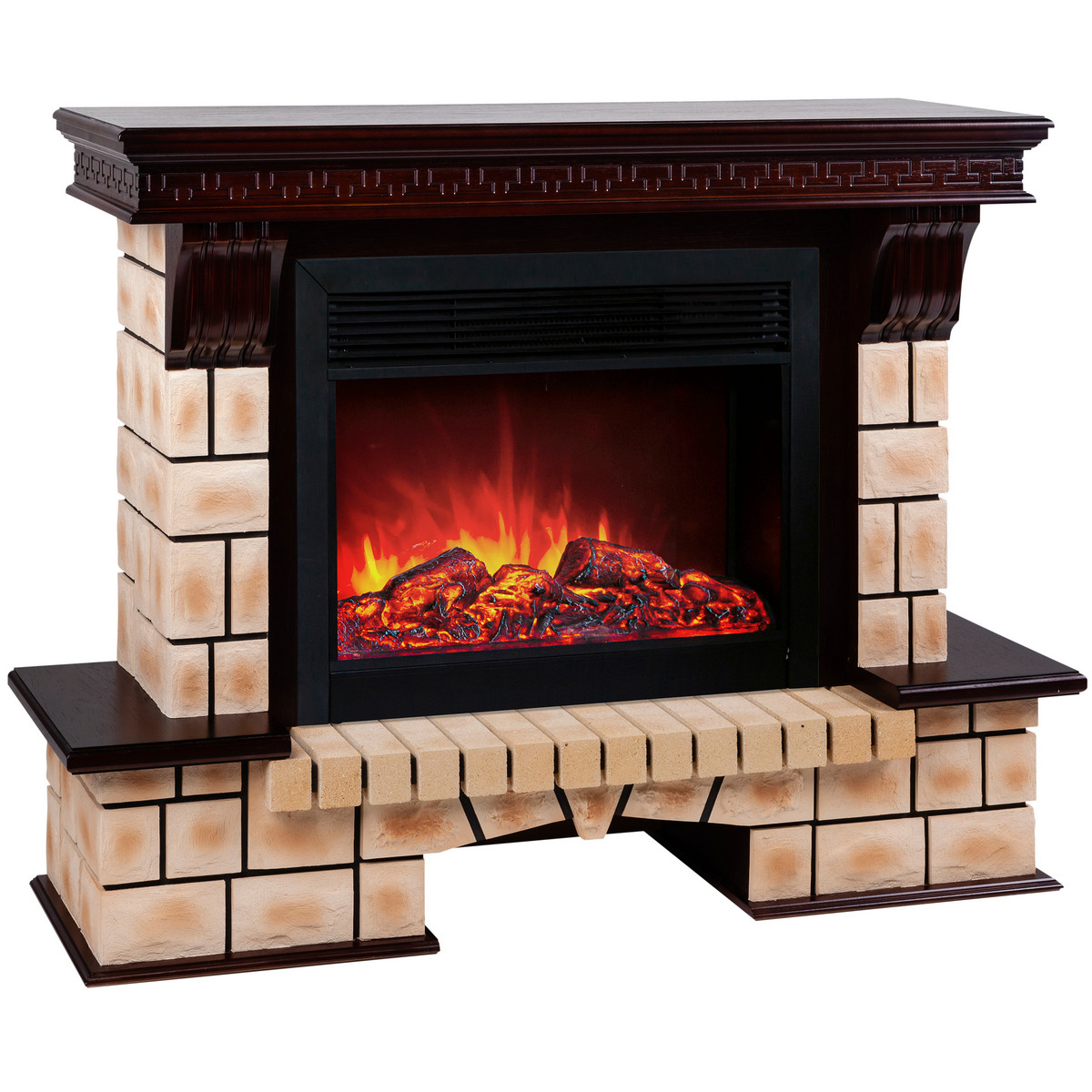 Электрокамин RealFlame Stone Brick AO античный дуб с очагом Moonblaze Black