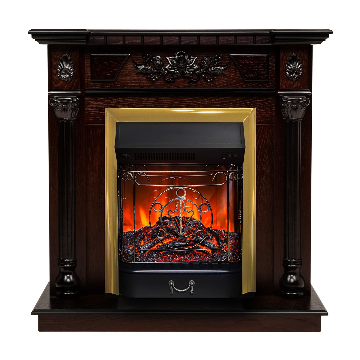 Электрокамин RealFlame Dacota AO античный дуб с очагом Majestic Lux Brass