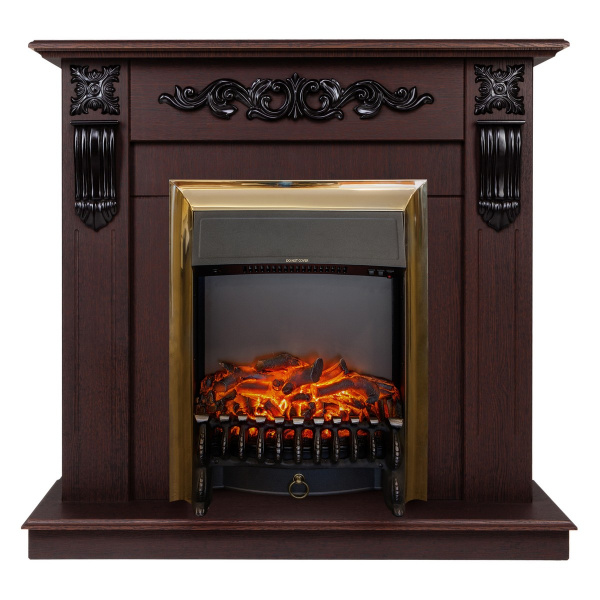 Электрокамин RealFlame Dominica DN орех с очагом Fobos Lux Brass