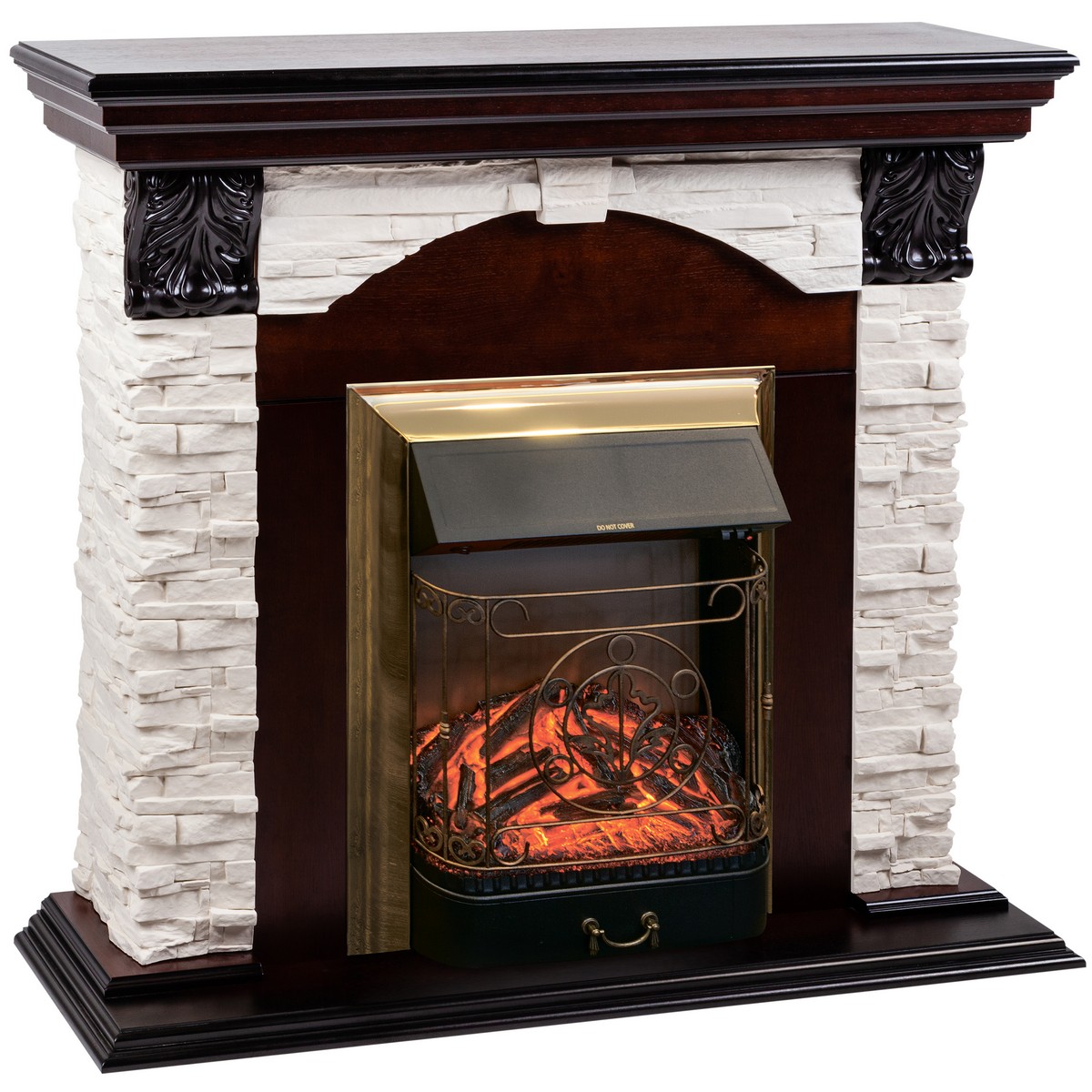 Электрокамин RealFlame Dublin Lux AO античный дуб с очагом Majestic Lux Brass