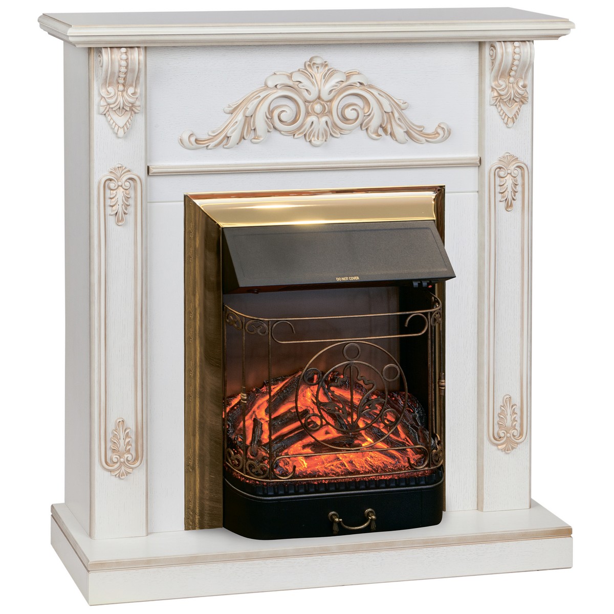 Электрокамин RealFlame Anita WT дуб белый с золотой патиной с очагом Majestic Lux Brass